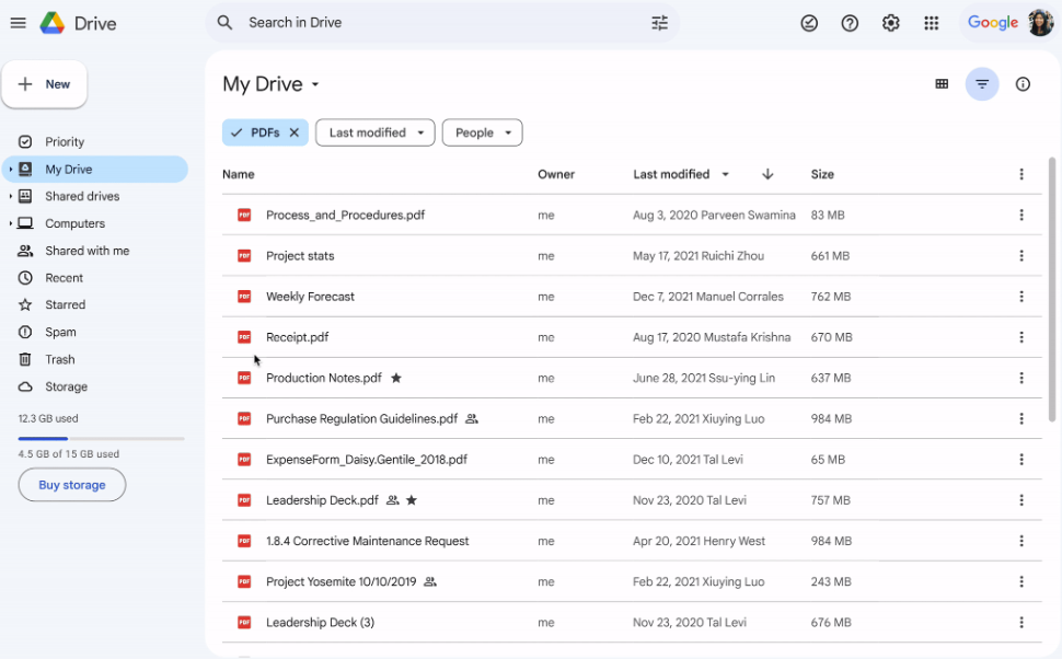 screenshot of Google Drive